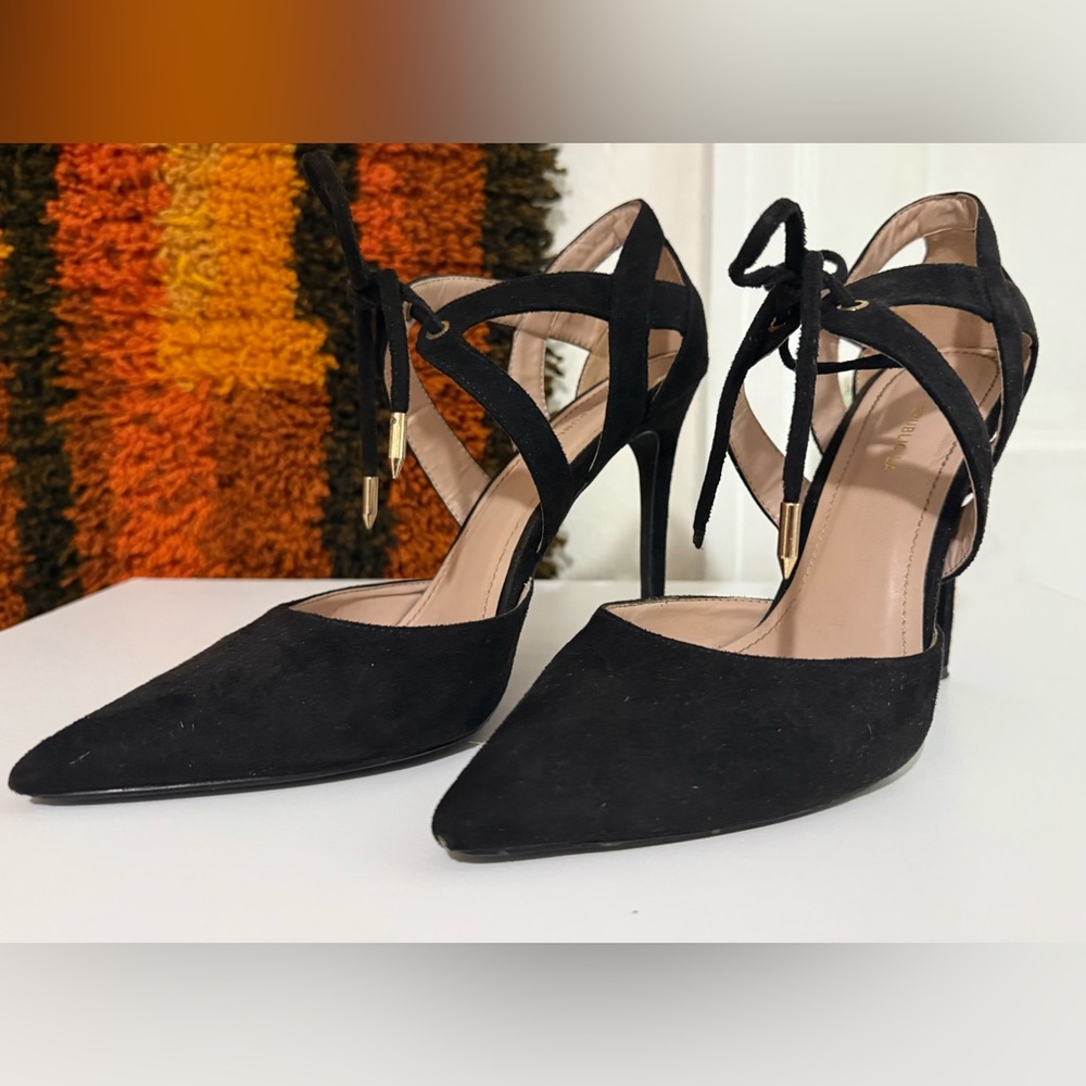 Shoe Republic LA Black Stiletto Heels with Ankle Strap